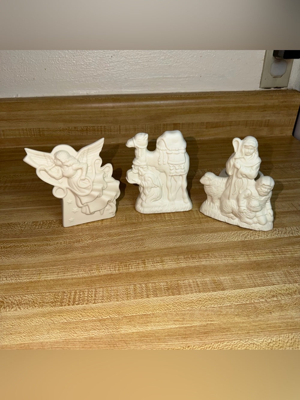 Vintage home interior Ceramic Nativity tea light candle set Angel Camel Shepherd